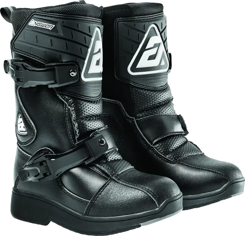 Black Answer Peewee Boot for Youth - Durable Motocross Boots for Peewee Riders