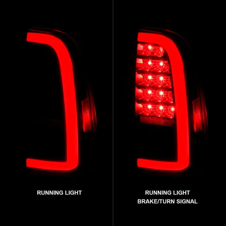 Red LED taillights with light bar for Toyota Tundra in black housing and clear lens