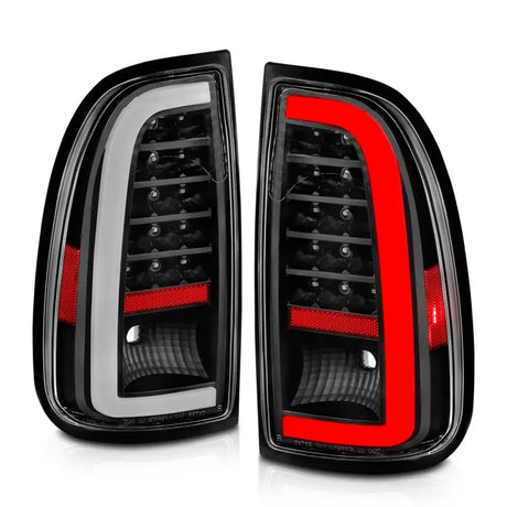 Pair of black LED taillights with light bar for Toyota Tundra in clear lens housing