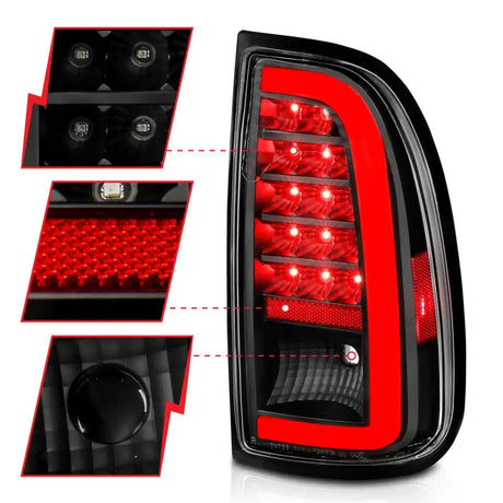 Black Toyota Tundra LED taillights with light bar and red accents in black housing