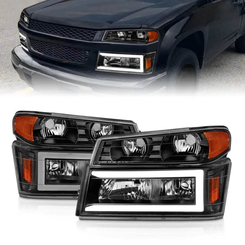 ANZO 111558 ANZO 04-12 GM Colorado/Canyon/I-Series Crystal Headlights - w/ Light Bar Black Housing 4pcs