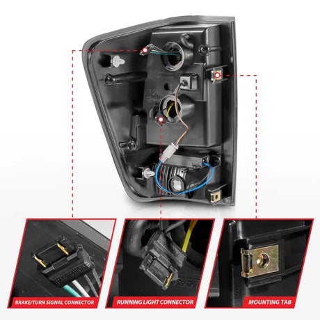 Nissan Titan LED taillights with black housing showing wiring and bulb sockets