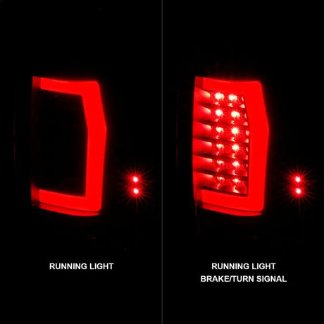 Red LED taillights for Nissan Titan with black housing showing running and brake signals