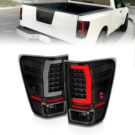 Aftermarket black housing LED taillights for Nissan Titan pickup truck