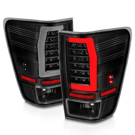 Black housing LED taillights for Nissan Titan with red light bars upgrade