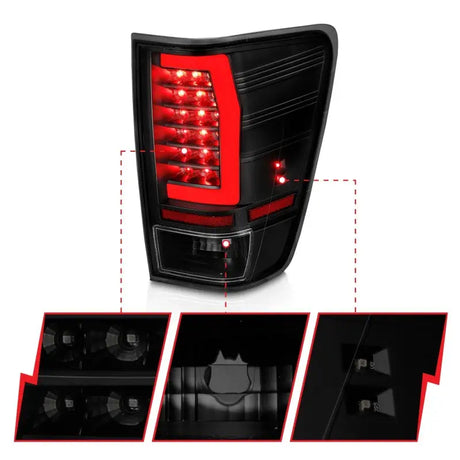 Black housing Nissan Titan LED tail light with smoke lens and red light bars