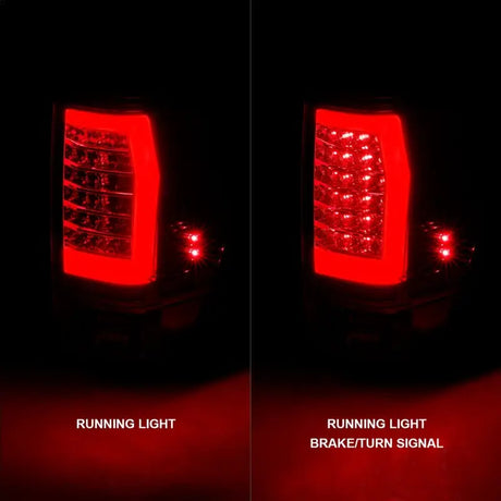 Red LED tailights for Nissan Titan with chrome housing showing running and brake signals