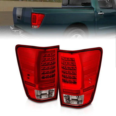 Aftermarket LED tail lights for Nissan Titan with chrome housing and red/clear lens