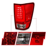 Red LED tail lights with chrome housing for Nissan Titan, detailed view of components