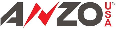 ANZO USA logo in black and red on Jeep Grand Cherokee projector headlights with light bar
