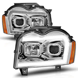 Chrome projector headlights with LED DRLs and amber turn signals for Jeep Grand Cherokee