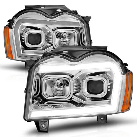 Chrome projector headlights with LED DRLs and amber turn signals for Jeep Grand Cherokee