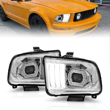 Clear lens projector headlights with light bar for Ford Mustang by ANZO