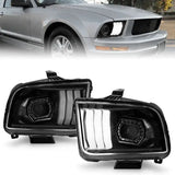 Aftermarket projector headlights with light bar for Ford Mustang ANZO 05-09 Black Housing