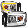 Auto headlights with switchback light bars for Dodge Ram in chrome housing and clear lens