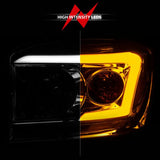 Automotive headlight with switchback light bars for Dodge Ram in chrome housing
