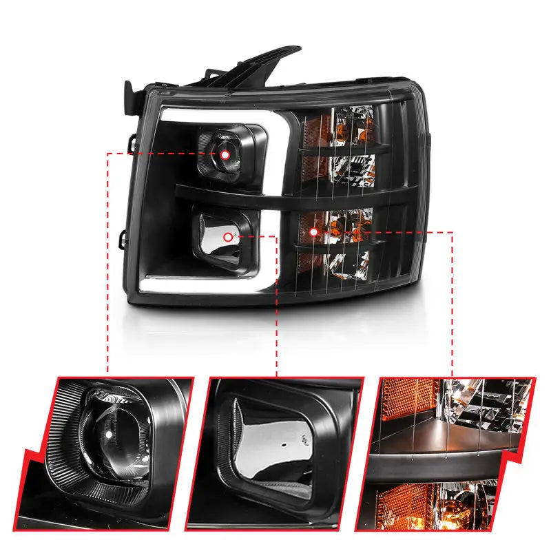 ANZO 111480 ANZO 07-13 Chevrolet Silverado 3500 Projector Headlights - Black Amber