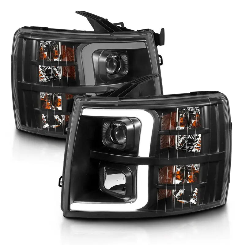 ANZO 111480 ANZO 07-13 Chevrolet Silverado 3500 Projector Headlights - Black Amber