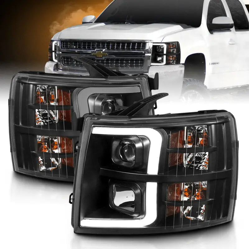 ANZO 111480 ANZO 07-13 Chevrolet Silverado 3500 Projector Headlights - Black Amber