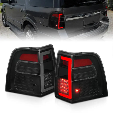 Black LED taillights with light bar for Ford Expedition in black housing and smoke lens