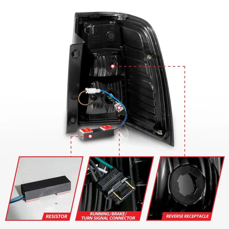 Black housing ford expedition tail light assembly with LED light bar for sleek look