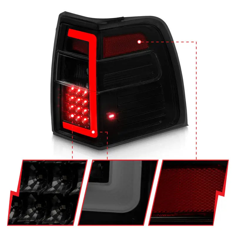 Black housing Ford Expedition LED tail light with light bar smoke lens