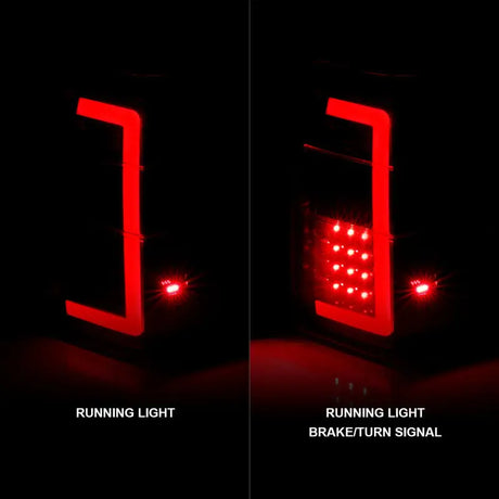 Red LED taillights with light bar for Ford Expedition in black housing and smoke lens
