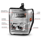 ANZO 08-10 Ford F-250 - F-550 Super Duty Projector Headlights w/ Light Bar Switchback Chrome Housing - Truck &