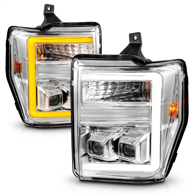 ANZO 08-10 Ford F-250 - F-550 Super Duty Projector Headlights w/ Light Bar Switchback Chrome Housing - Truck &