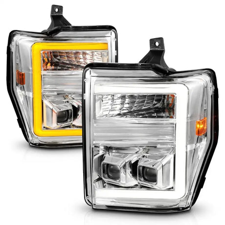 ANZO 08-10 Ford F-250 - F-550 Super Duty Projector Headlights w/ Light Bar Switchback Chrome Housing - Truck &