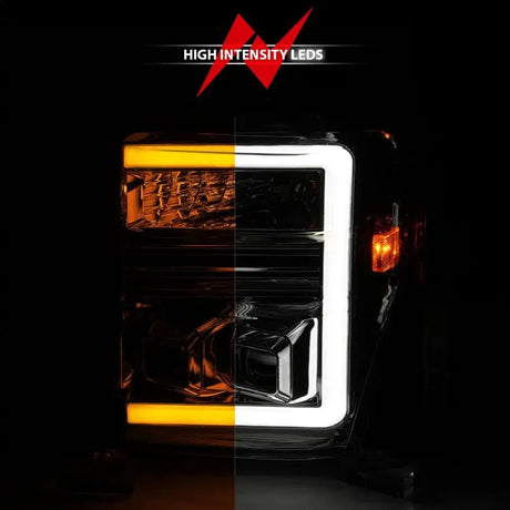 ANZO 08-10 Ford F-250 - F-550 Super Duty Projector Headlights w/ Light Bar Switchback Chrome Housing - Truck &