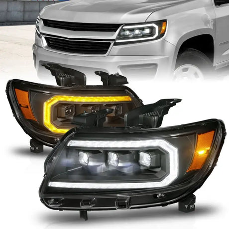 ANZO 09-18 Dodge Ram 1500/2500/3500 LED Plank Style Headlights Switchback + Sequential - Hyper Black - 11608 - Lights