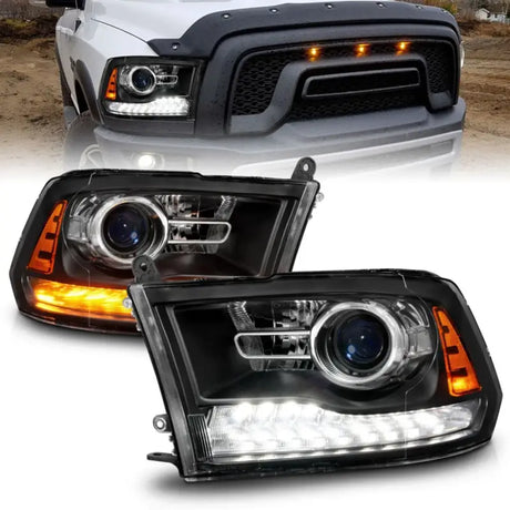 ANZO 09-18 Dodge Ram 1500/2500/3500 LED Plank Style Headlights Switchback + Sequential - Hyper Black - 11608 - Lights