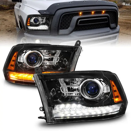 ANZO 09-18 Dodge Ram 1500/2500/3500 LED Plank Style Headlights Switchback + Sequential - Hyper Black - 11608 - Lights