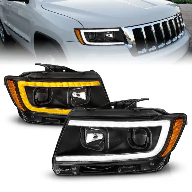 ANZO 111568 ANZO 11-13 Jeep Grand Cherokee (Factory Halogen Only) Projector Headlights w/Light Bar Swtchbk Black