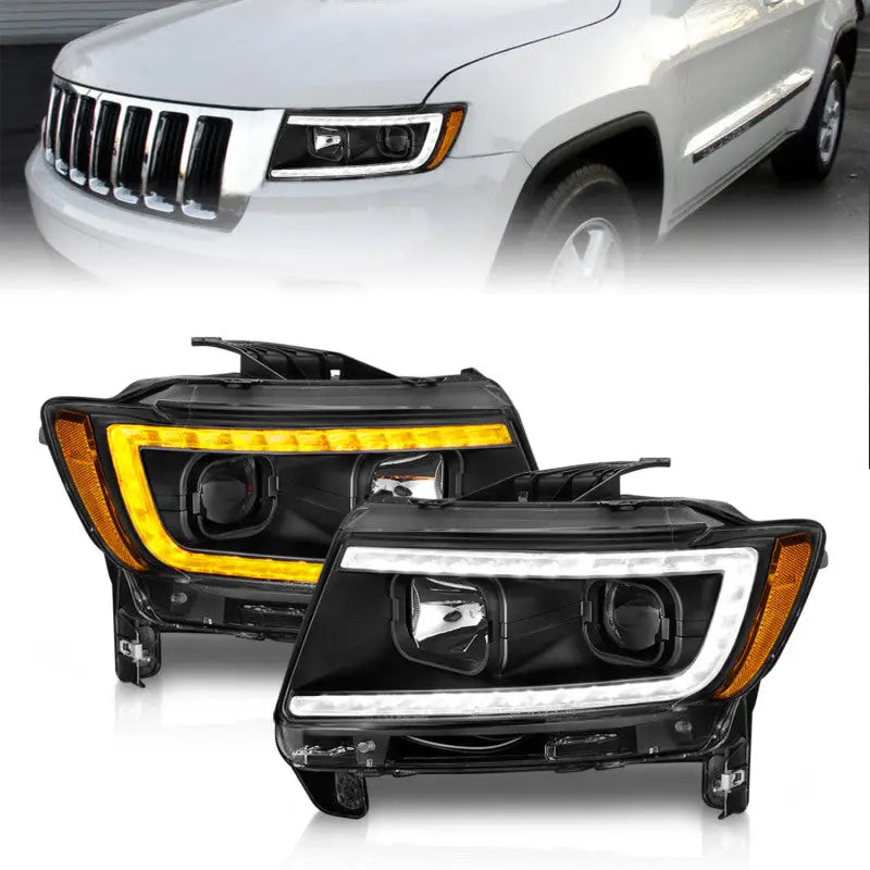 ANZO 111568 ANZO 11-13 Jeep Grand Cherokee (Factory Halogen Only) Projector Headlights w/Light Bar Swtchbk Black