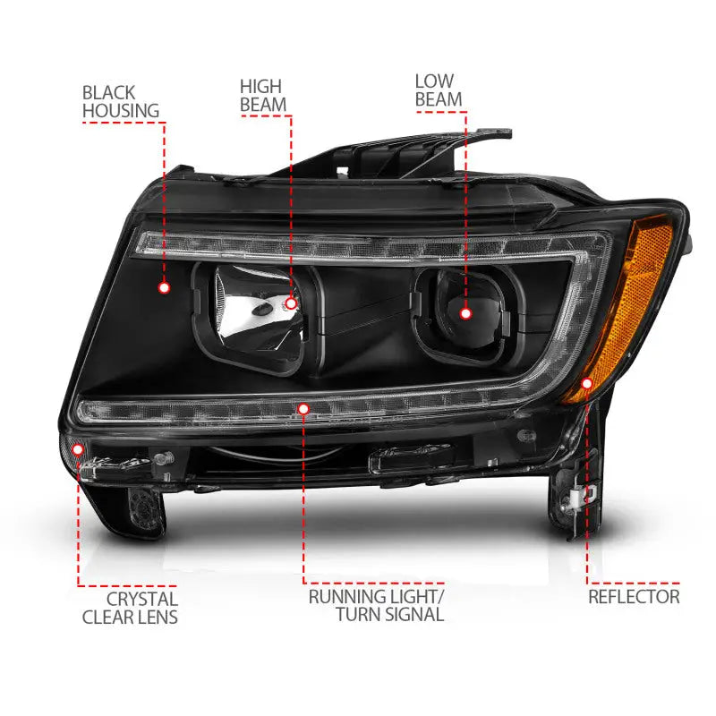 ANZO 111568 ANZO 11-13 Jeep Grand Cherokee (Factory Halogen Only) Projector Headlights w/Light Bar Swtchbk Black