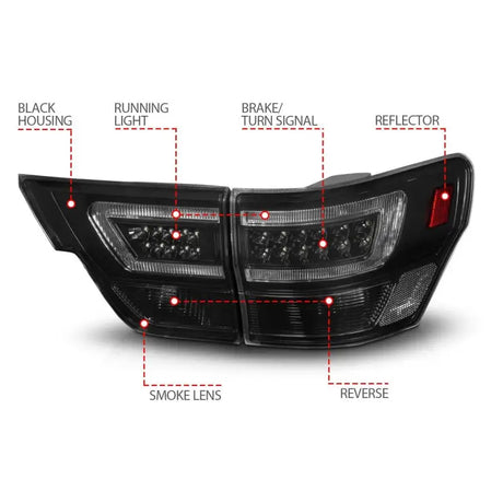 Black smoke lens LED tail lights for Jeep Grand Cherokee with lightbar upgrade