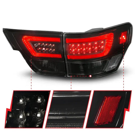 Black smoked LED tail lights with red light bars for Jeep Grand Cherokee, sleek look