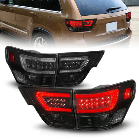 Smoked LED tail lights for Jeep Grand Cherokee with black housing and lightbar