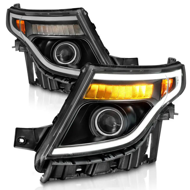 ANZO 11-15 Ford Explorer (w/Factory Halogen HL Only) Projector Headlights w/Light Bar Black Housing - Truck & Automotive