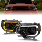 ANZO 12-15 Toyota Tacoma Projector Headlights - w/ Light Bar Switchback Black Housing - Truck & Automotive