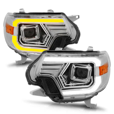 Two aftermarket projector headlights with light bar switchback for Toyota Tacoma