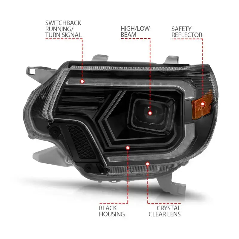 ANZO 12-15 Toyota Tacoma Projector Headlights - w/ Light Bar Switchback Black Housing - Truck & Automotive