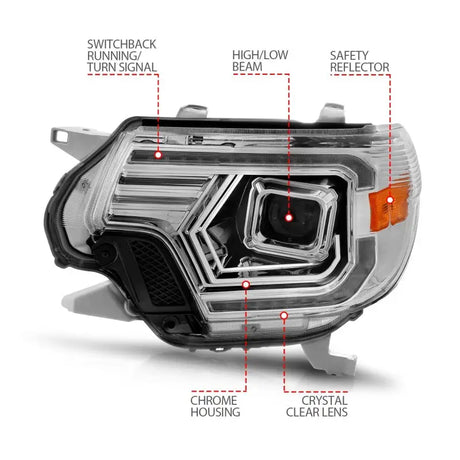 Chrome housing projector headlights with light bar switchback for Toyota Tacoma