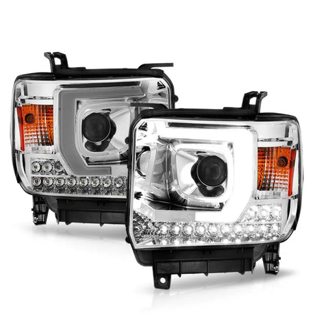 GMC Sierra plank style projector headlights with LED DRLs and amber turn signals