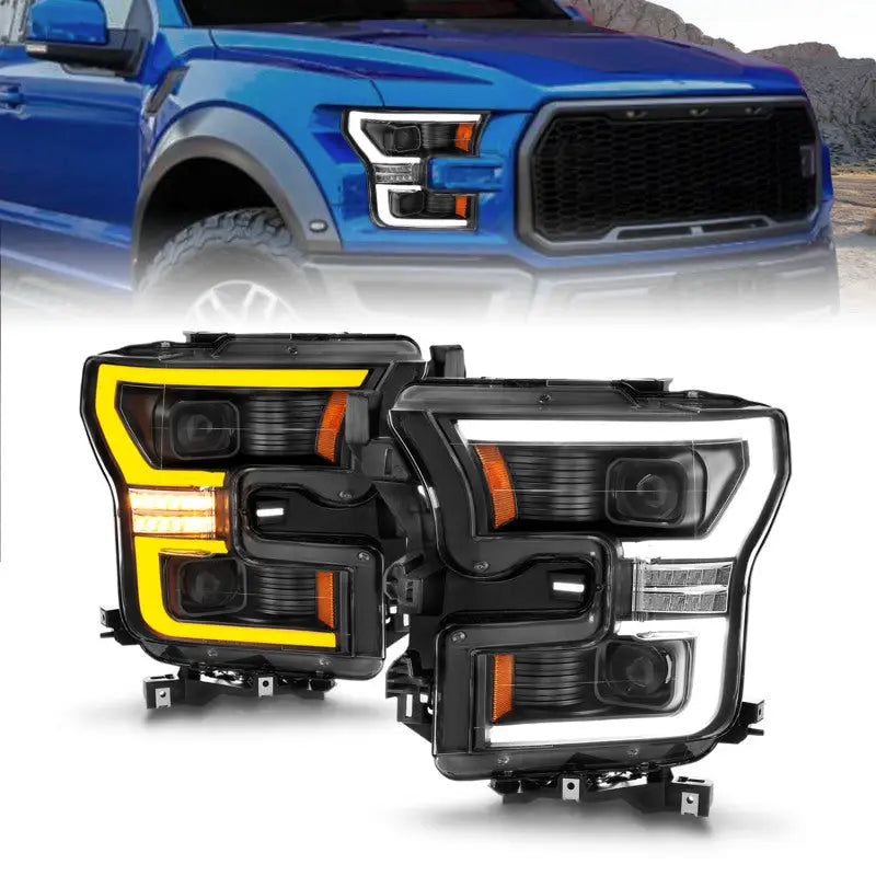 ANZO 111547 ANZO 15-17 Ford F-150 LED Projector Headlights - w/ Light Bar Switchback Black Housing