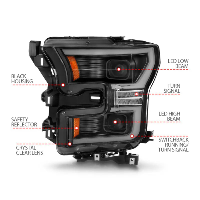 ANZO 111547 ANZO 15-17 Ford F-150 LED Projector Headlights - w/ Light Bar Switchback Black Housing