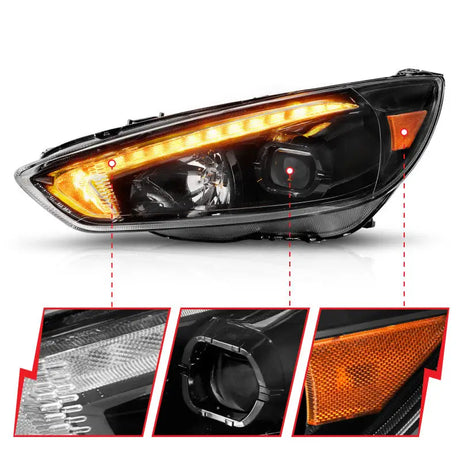 Ford Focus projector headlights with light bar switchback and amber LED daytime running lights