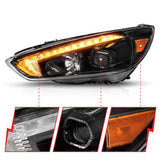 Ford Focus projector headlights with black housing, amber LEDs, and light bar switchback